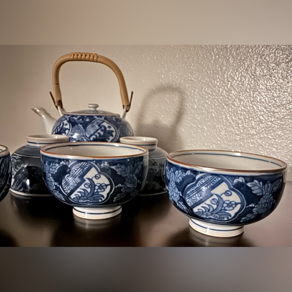 Japanese Arita Porcelain Tea Set Teapot & 5 Cups Ceramic Tea Service Vintage NIB - Picture 5 of 12